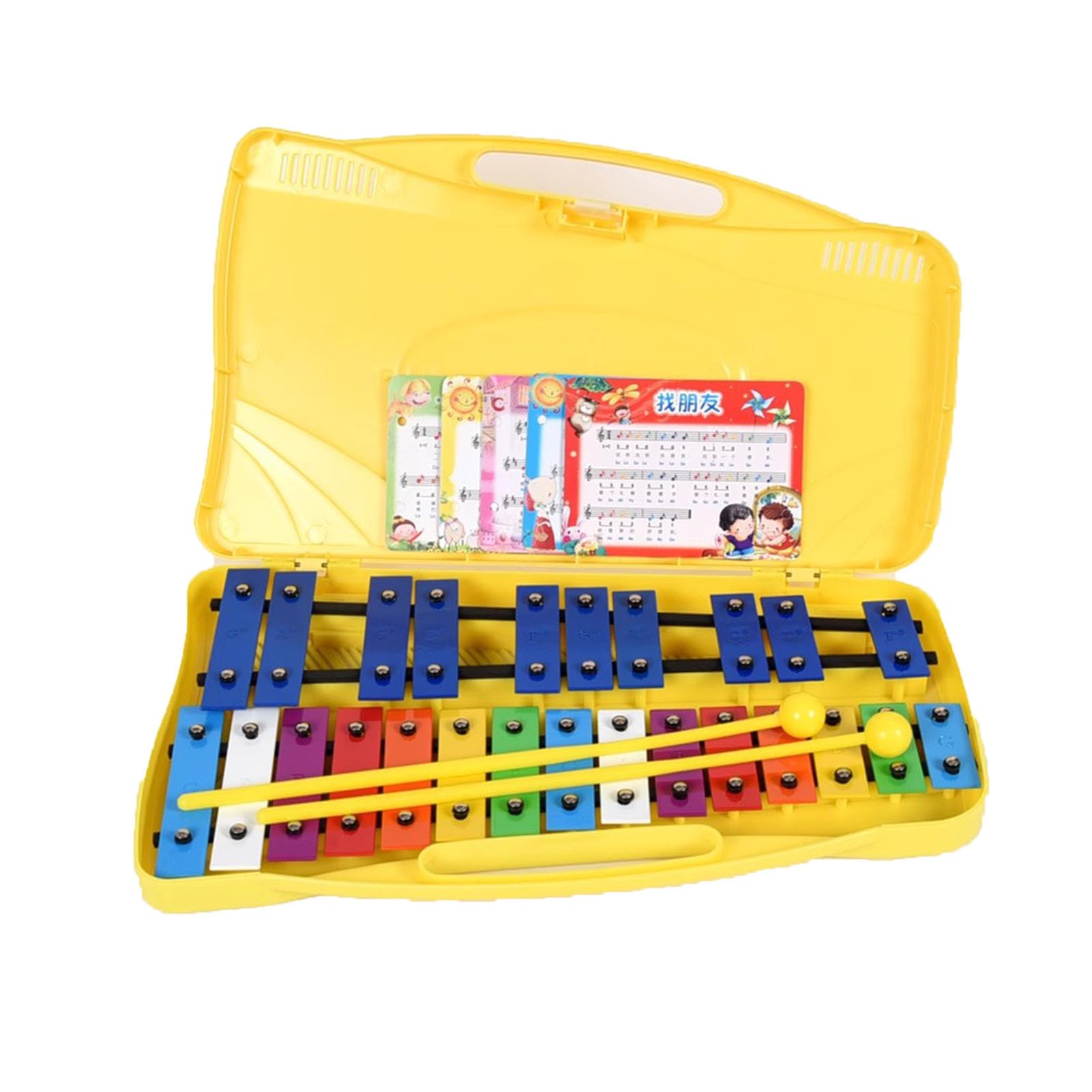 Montessori Instrumento de percusión de placa de aluminio de 25 escalas, instrumento de percusión orff, amarillo