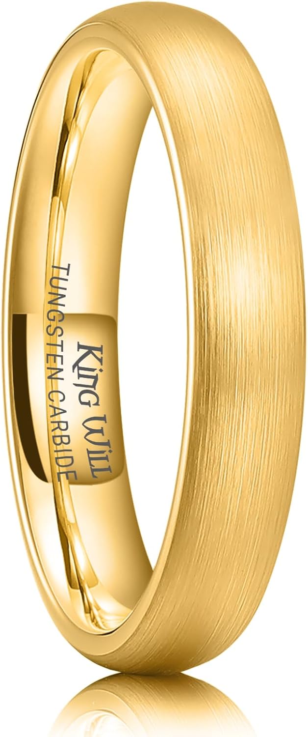 King Will Wedding Band for Men Women, Tungsten Carbide Rings, Gold/Rose Gold/Black/Gunmetal/Silver, 2/4/6/8mm Matte Brushed Bands Ring for Couple, Promise Rings for Him & Her Comfort Fit