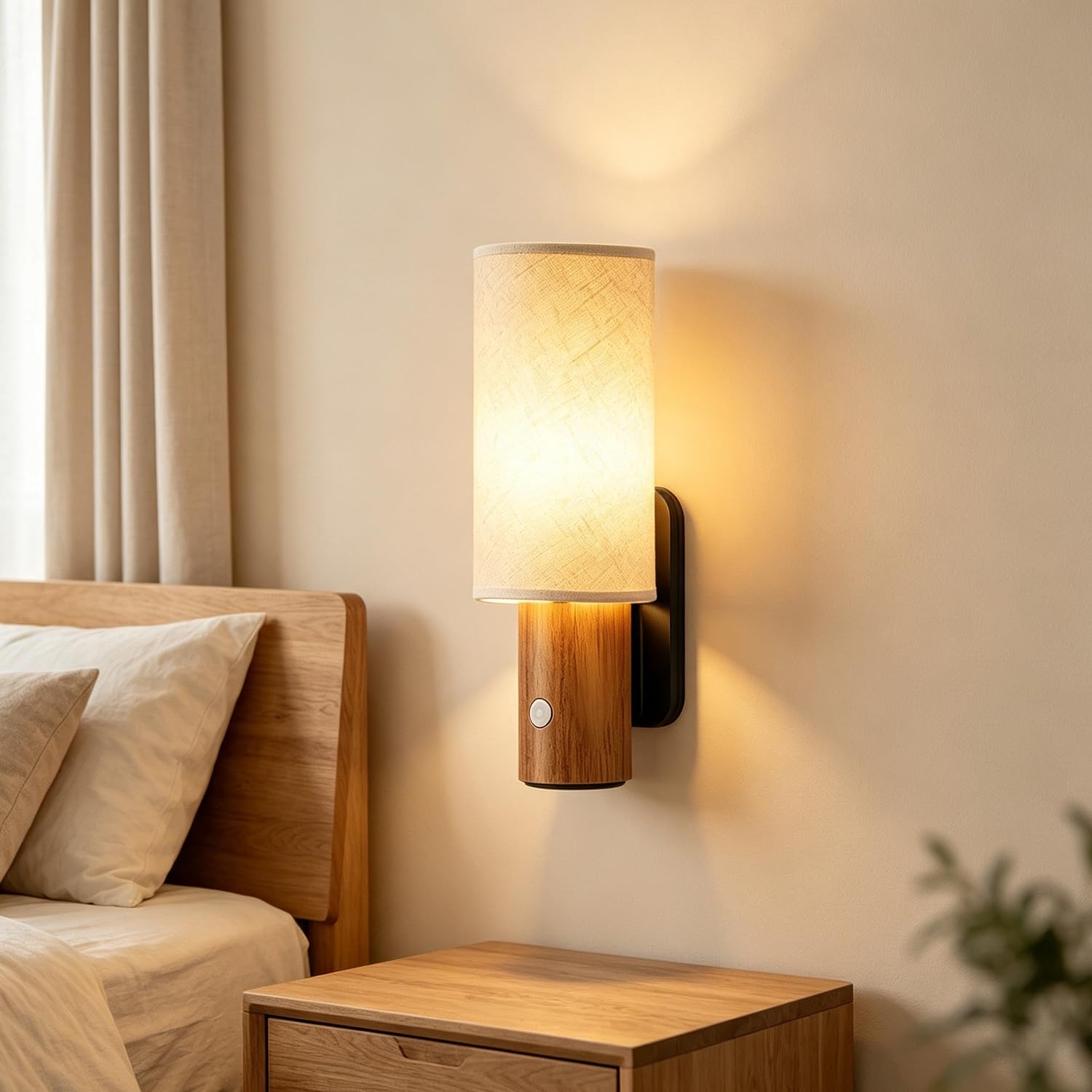 Aplique sin Conexión eléctrica de madera con LED Iluminación para Escaleras a Batería Inalámbrico con sensor de movimiento Recargable por USB 3600 mAh 4000K iluminación hacia arriba y hacia abajo