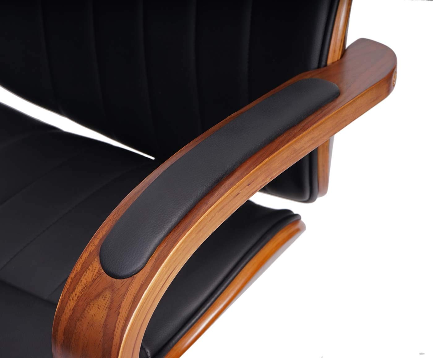 Mendler Bürostuhl HWC-H39 Kunstleder Bugholz, Walnuss-Optik - schwarz