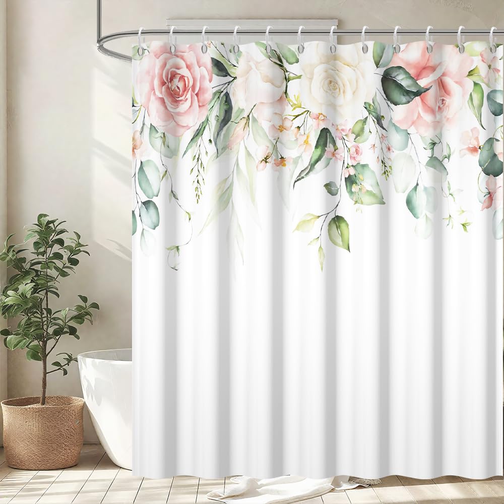 Cortina de Ducha de Hoja Eucalipto, Cortinas de Ducha Verde Oro Abstracto Planta Cortinas de Baño Antimoho Impermeable Lavable Tejido de Poliéster Cortina Ducha con 12 Ganchos 120x200cm — view 25