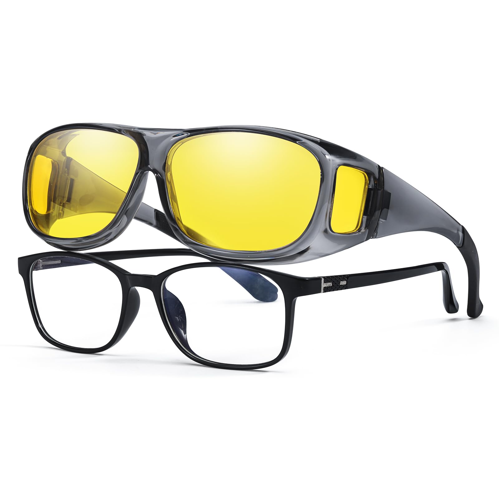 VIEWBETTER® Fit Over Night Vision Glasses for Women Men Yellow Lens Night Driving Glasses Anti Glare Polarized N4106