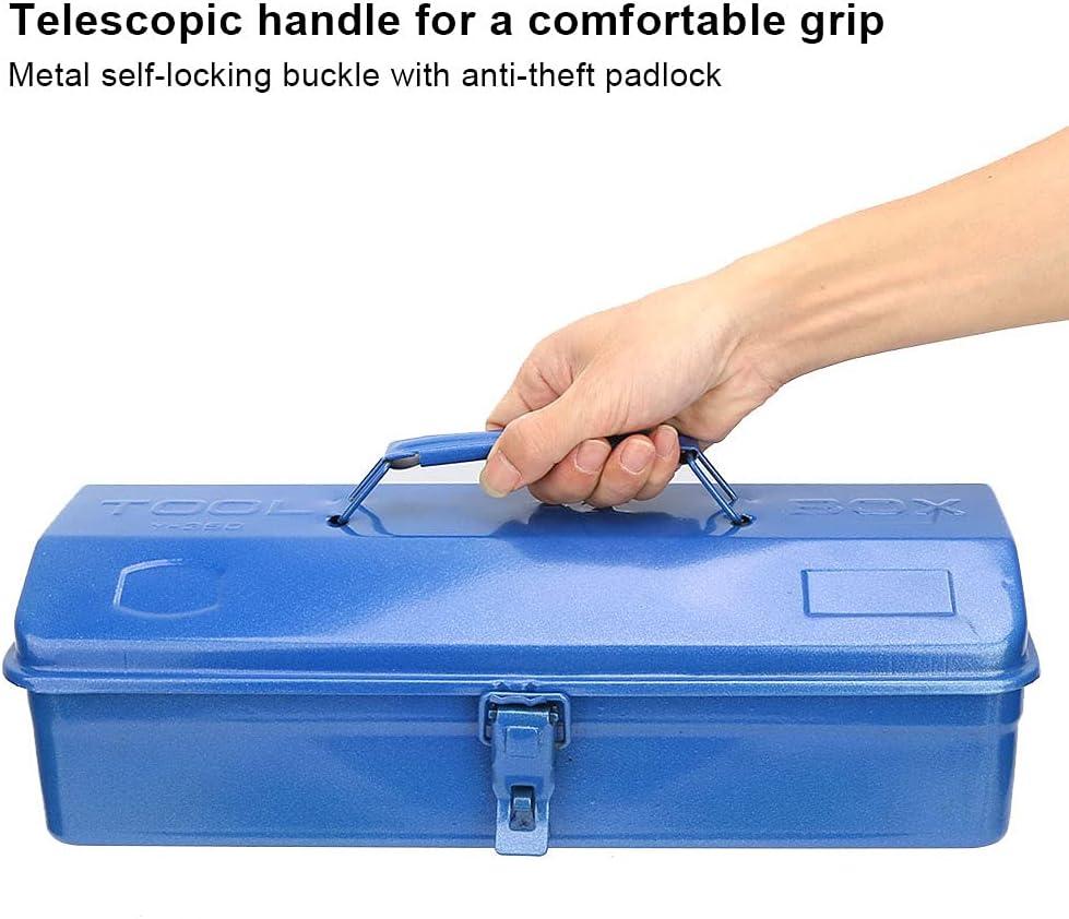 Iron Toolbox Repair Tool Storage Box Container Self locking Buckle Telescopic Handle for Maintenance Workshop Blue (43 * 18 * 11 (410))