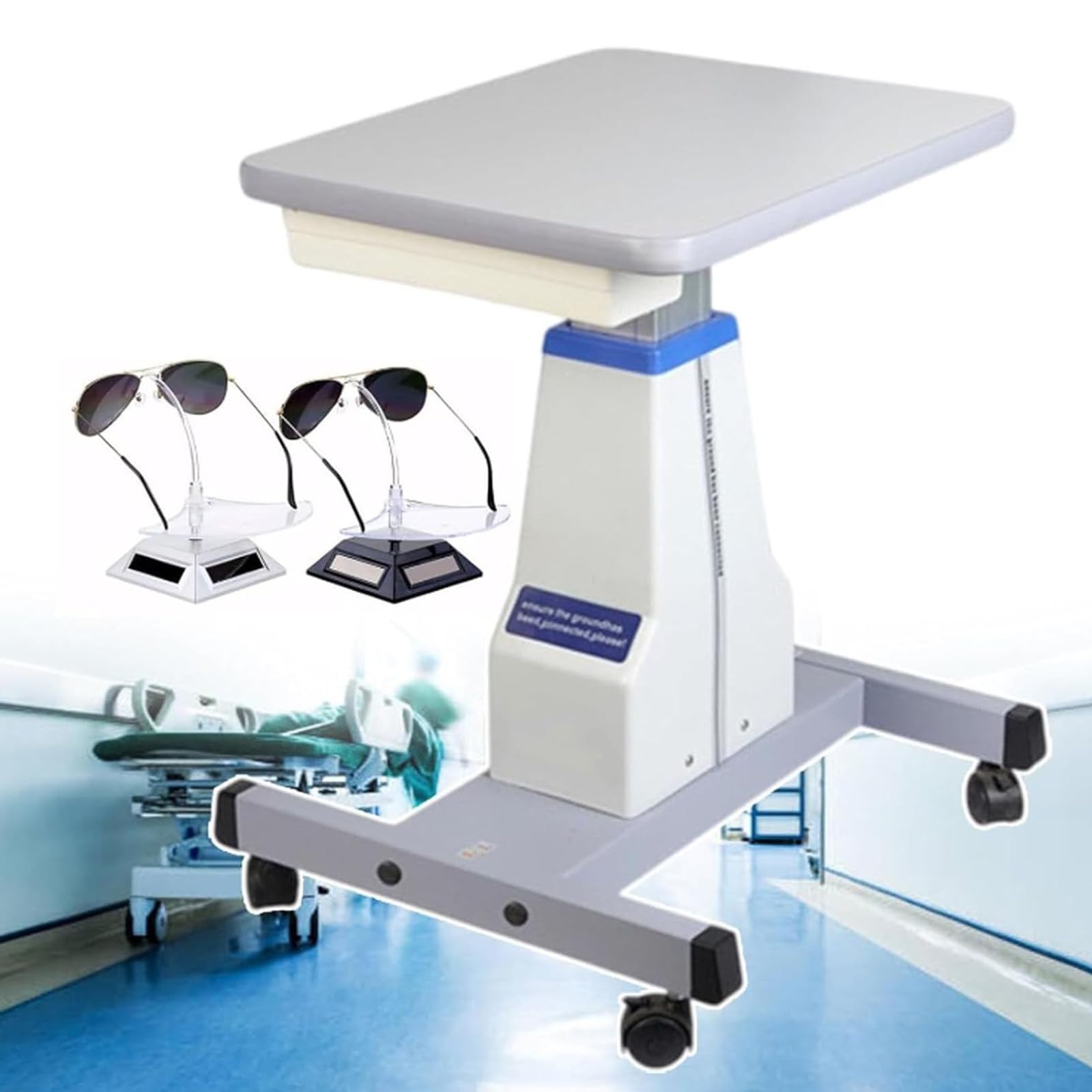 ZenSeFarin Motorized Optical Table,Adjustable Electric Lift Stand Optometry,Mobile Eyeglass Shop Work Table with Drawer,25.59 to 32.28 inch Height for Ophthalmic and Eyeglass Shops White