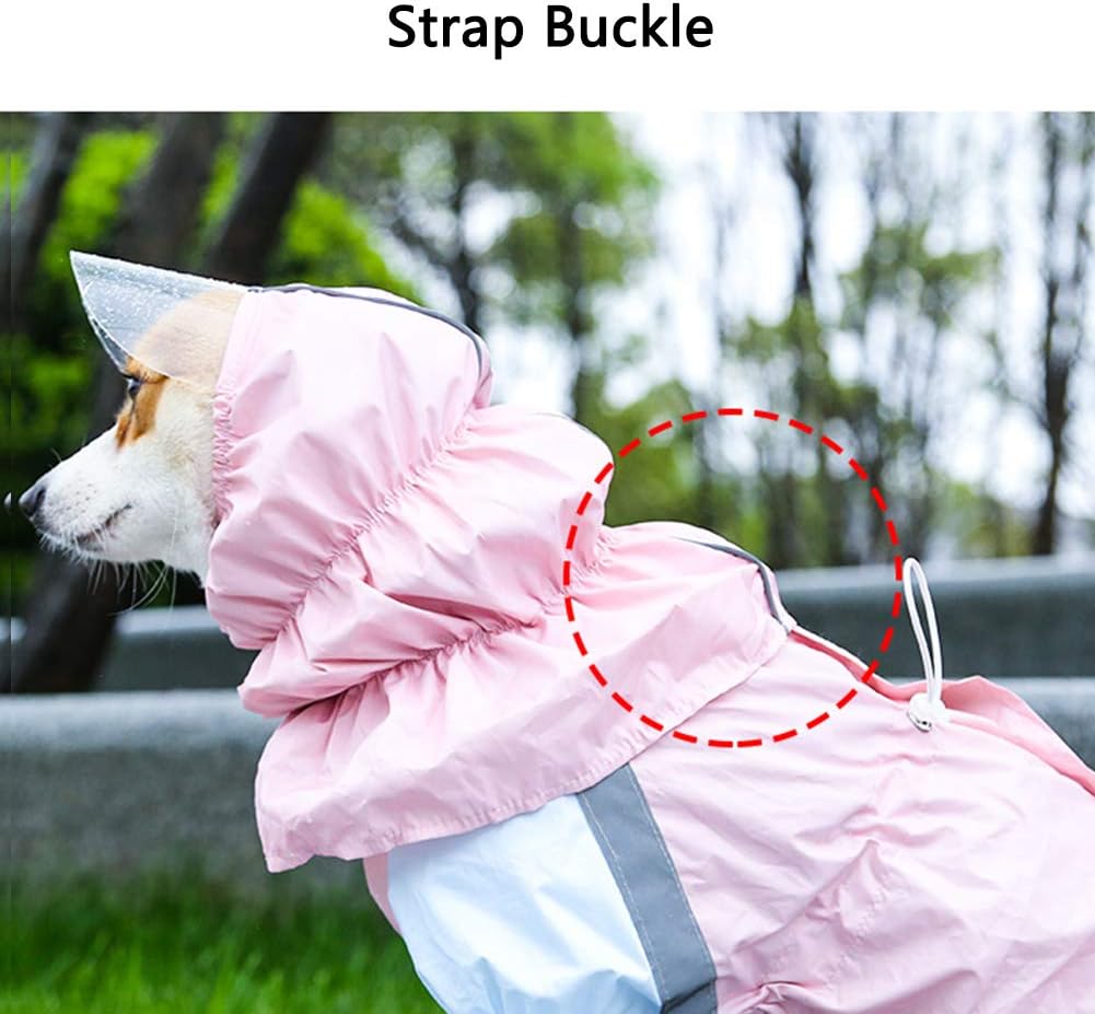 Dog Raincoat Waterproof Windproof Lightweight Dog Coat Jacket with Hood Pet Dog Rain Poncho with Visibility Safety Strip Reflective and Leash Hole Thin Section (Large)