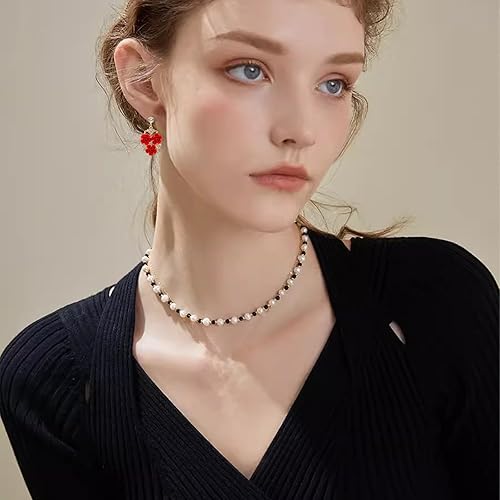 Miniatura 3 de Juego de 3 piezas de joyería de rosas rojas para mujer, collar con colgante de flor de rosa delicada vintage, pulsera de flores rojas, aretes