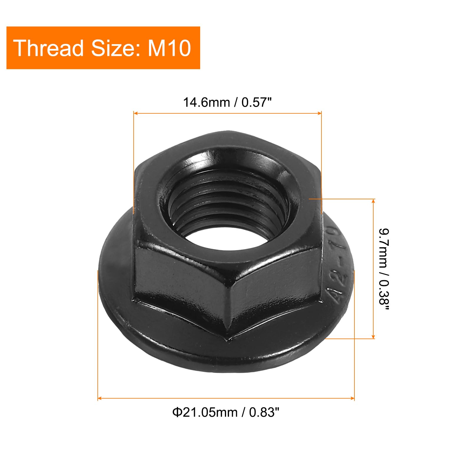 QUARKZMAN Écrous à Embase Hexagonale Crantée M10x1,25mm, 25 Pièces en Acier Inoxydable 304, Écrous à Embase Métrique Antidérapants, Filetage Complet, Finition Brillante, Noir,