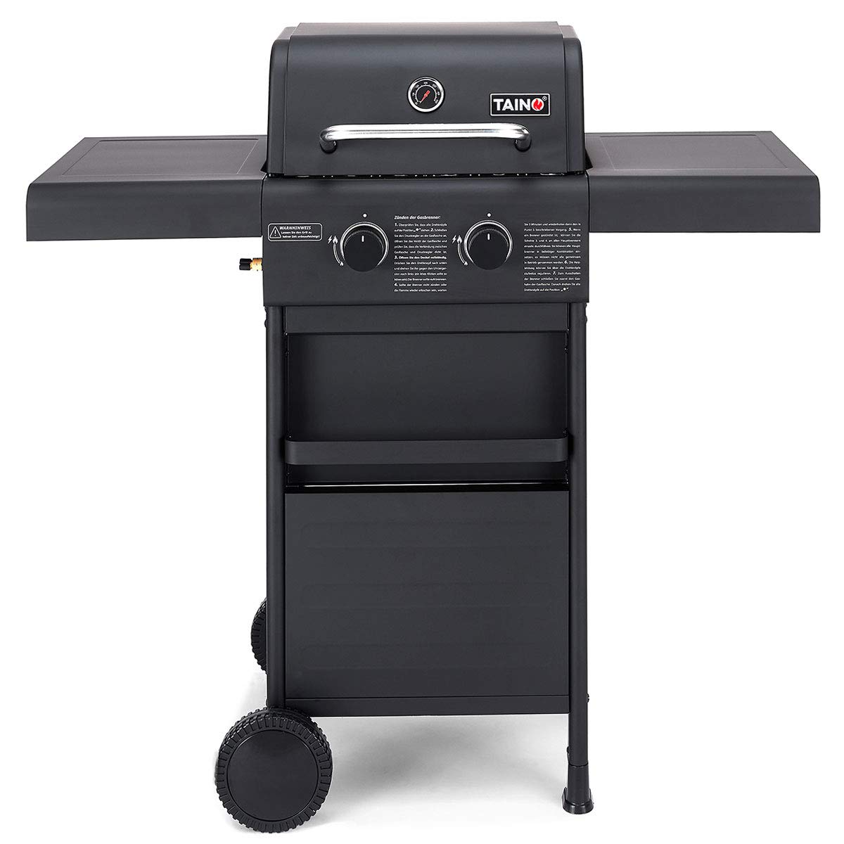 TAINO COMPACT Gasgrill Grillwagen Griller BBQ Edelstahl-Brenner Gas-Grill schwarz Balkon City (2+0, Schwarz)