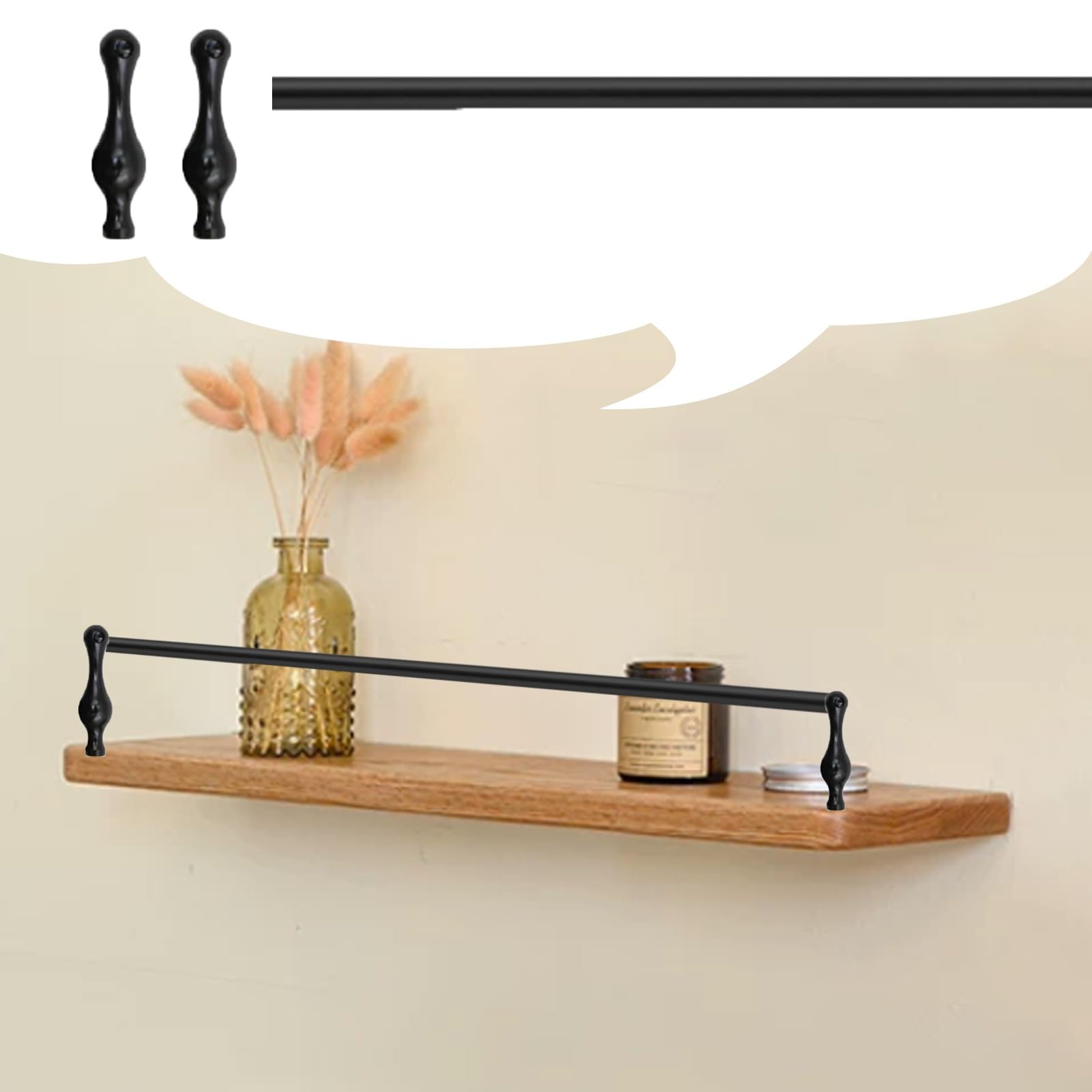 Metal Guardrail Rail for Wood Shelf, Aluminum Decor Tipping Gallery Rails Kit with Screws and End Post, Gallery Rail for Bookshelves/Furniture Guard(Black/B,45inch/114.3cm)