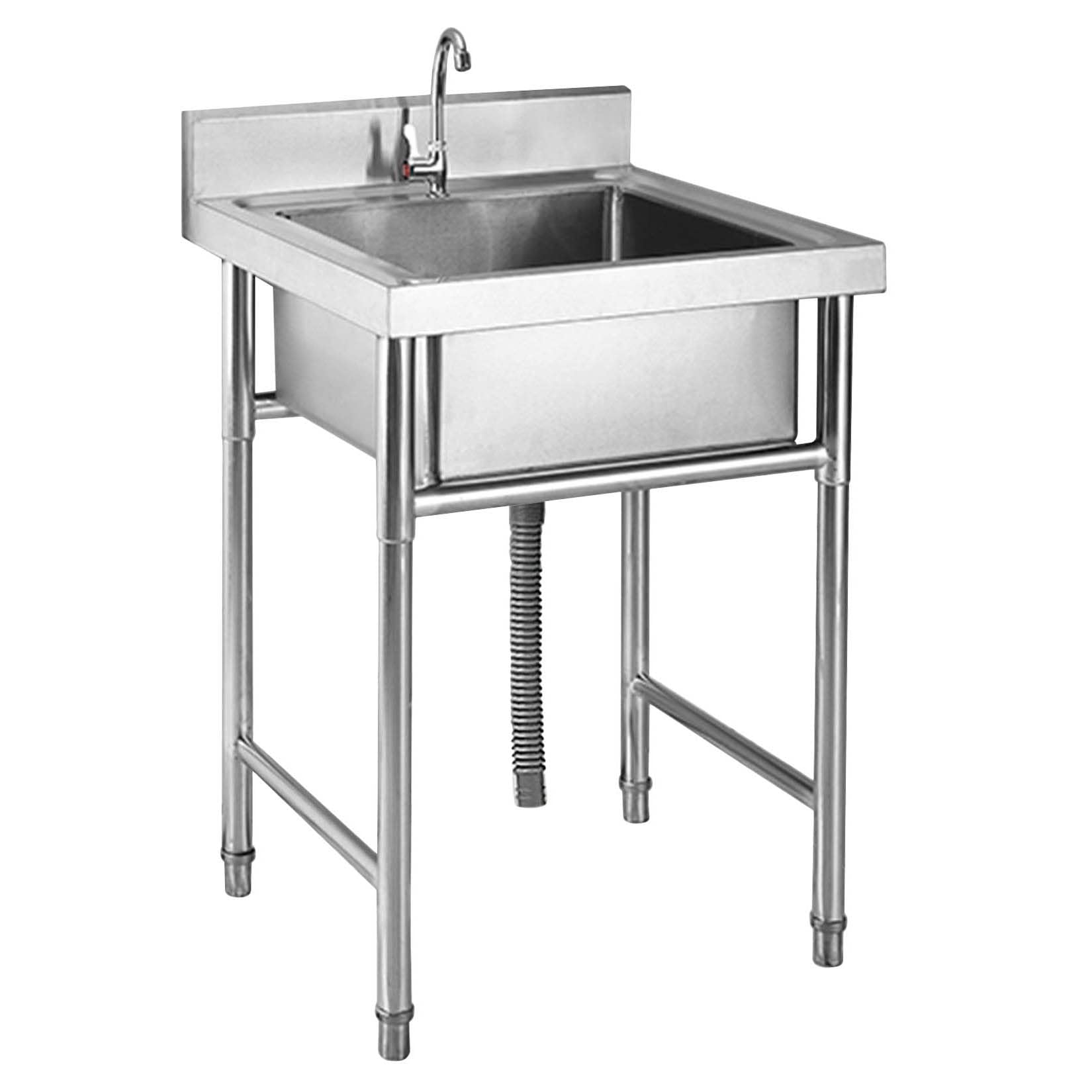HCZKIUJY Kitchen Utility Sink,Single Bowl Stainless Steel Kitchen Sink with St+, Commercial Restaurant Faucet, Freestanding Utility Laundry for Indoor + Outdoor, Silver (19.6x19.6x31.4in)