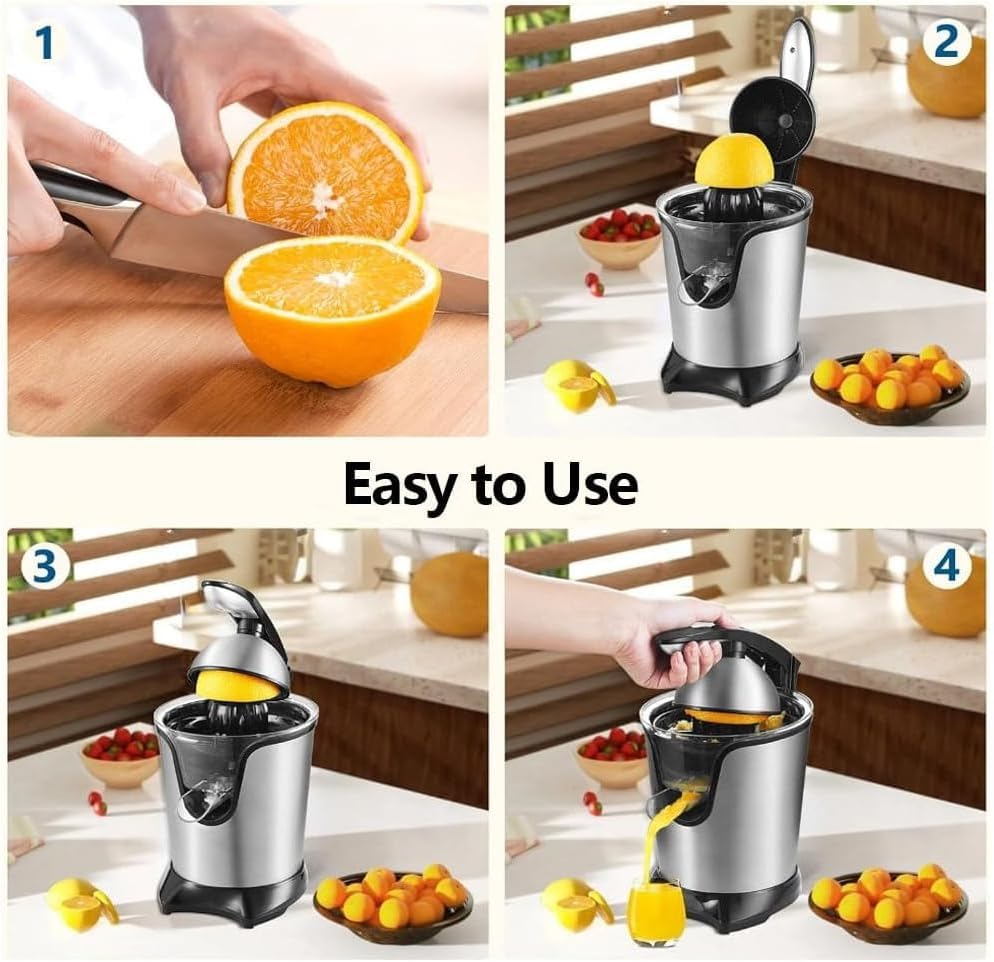 Miniatura 5 de Exprimidor eléctrico de cítricos, máquina exprimidora de naranjas con alto rendimiento de jugo Exprimidor de pomelo de lima manos libres de acero