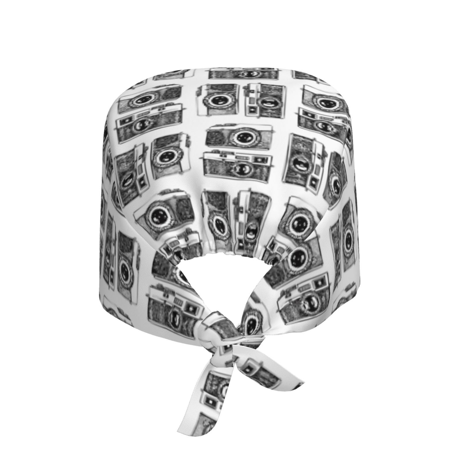 Salelf Hand Drawn Vintage Camera2 Working Cap Scrub Caps with Sweatband Adjustable Scrub Hat for Women Men Nurse Hats Black