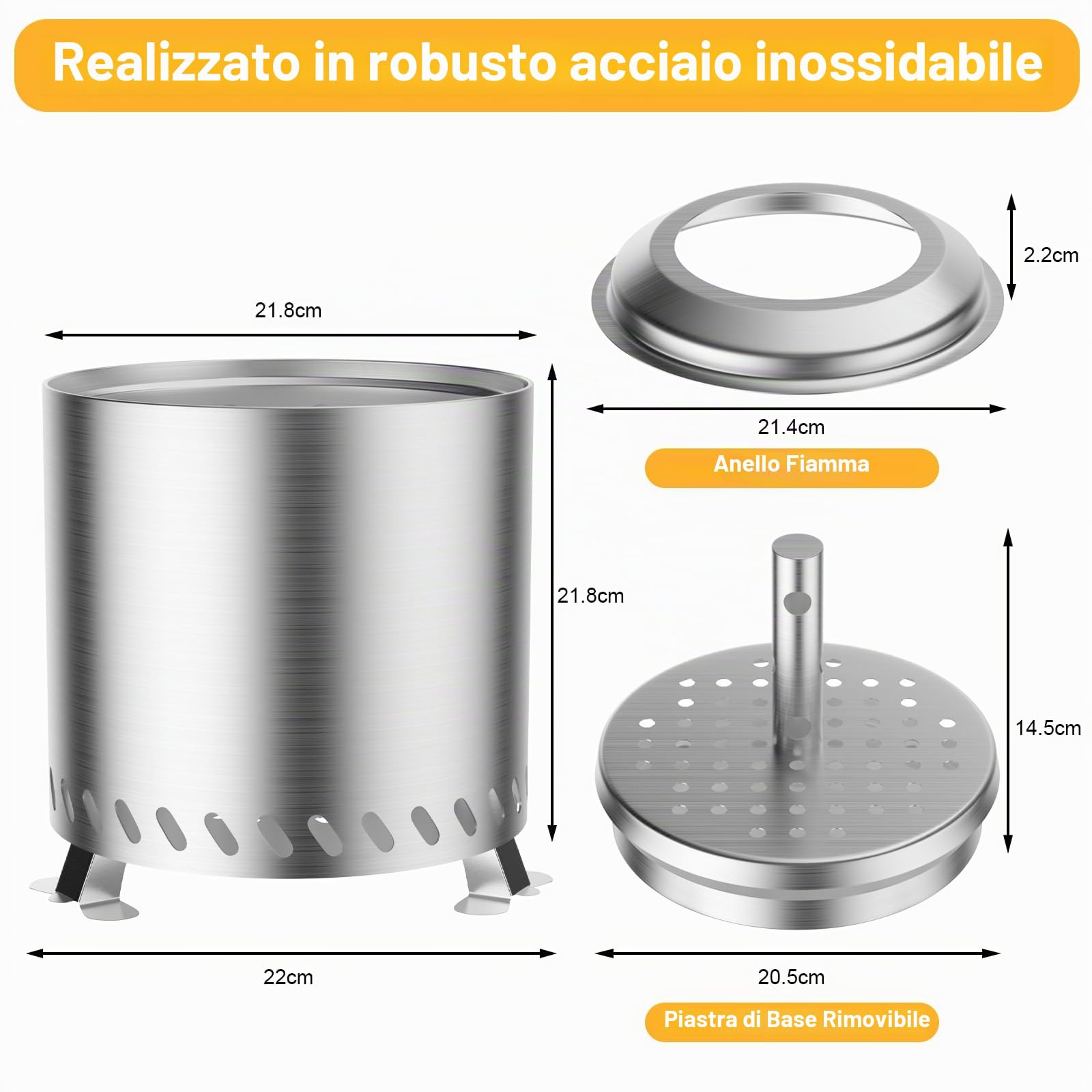 Fillis Braciere per esterni, 22x22x26cm Senza fumo in acciaio inox mini caminetto da tavolo con custodia balcone terrazza e giardino, decorazione ideale per barbecue in legno