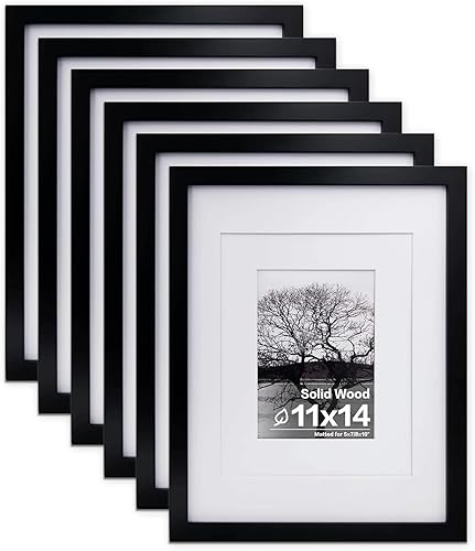 Egofine Marcos de fotos de 11 x 14 pulgadas hechos de madera maciza, 6 piezas cubiertas de plexiglás, para mesa y montaje en pared para fotos de 8 x