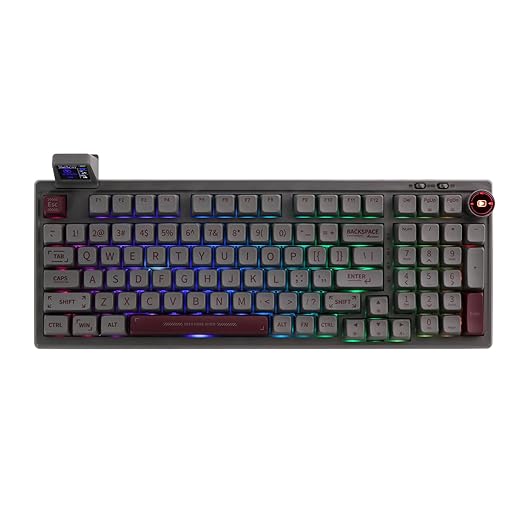 EPOMAKER RT100 Mechanical Keyboard, Retro Gaming Keyboard, with Display Screen, BT5.0/2.4G/USB-C 97 Keys Gasket Custom Keyboard, Hot Swappable, with Knob for Win/Mac (Sea Salt Silent Switch)
