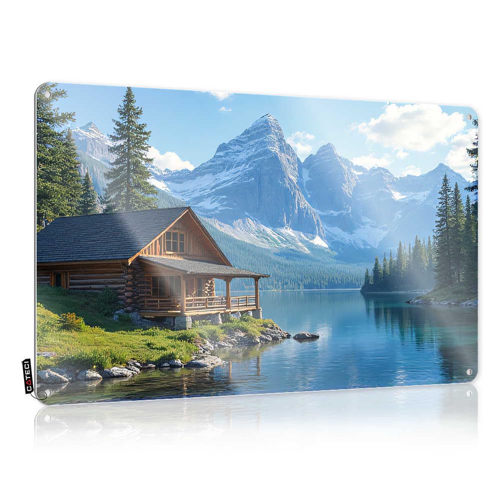 IBWNBBUSN Whiskey Signs For Home Bar Serene Cabin By The Lake And Mountains Tin Sign Bar Man Cave Decor Home Bar Tin Sign(30X40CM)