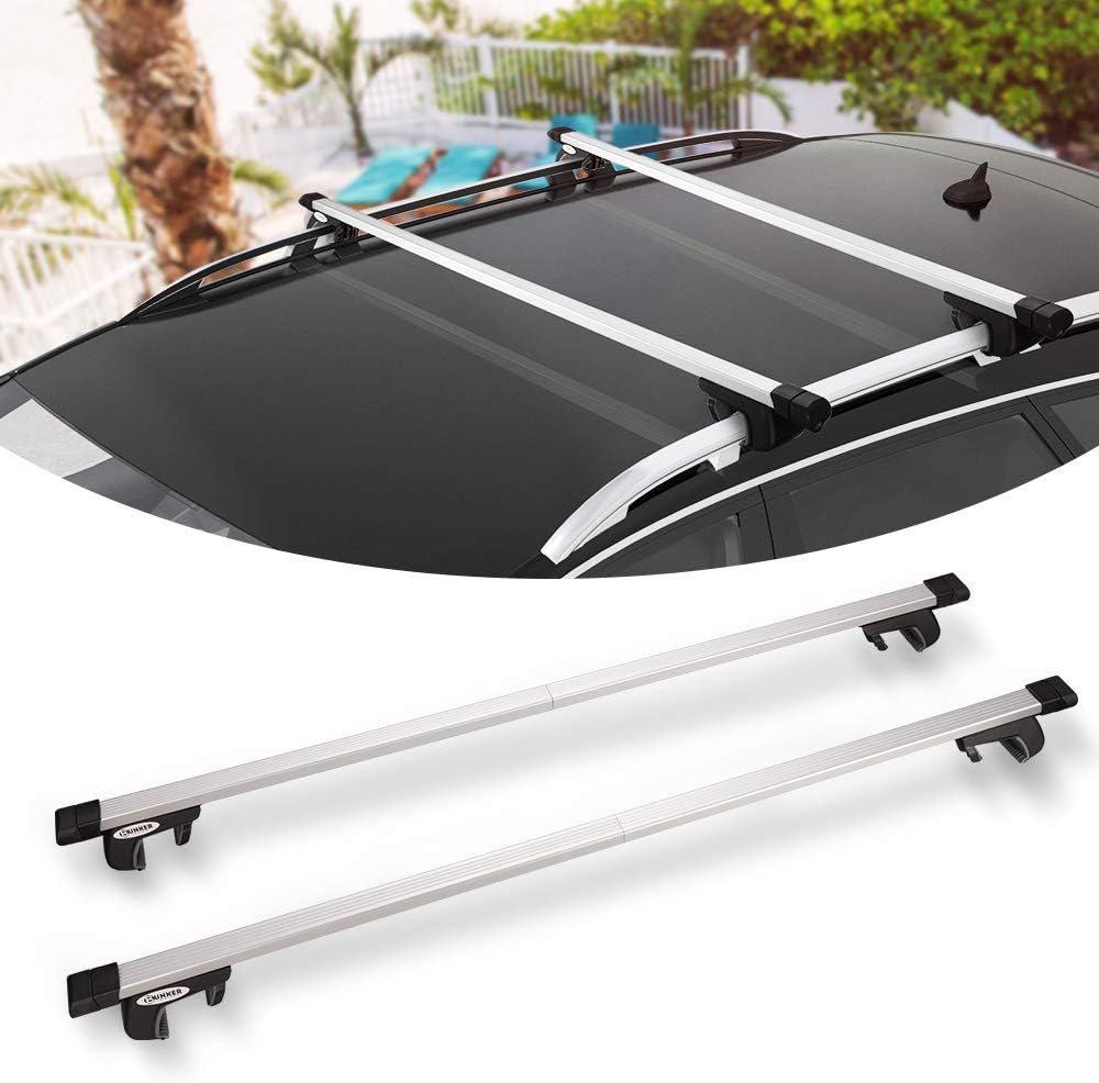 BUNKER INDUST 58" Car Rooftop Cross Bars, Universal Side Rail Mounted Adjustable Aluminum Roof Rack Crossbars with Keyed Locking Mechanism for Vehicles-Carry Your Kayak, Cargo Basket, Roof Bag Safely