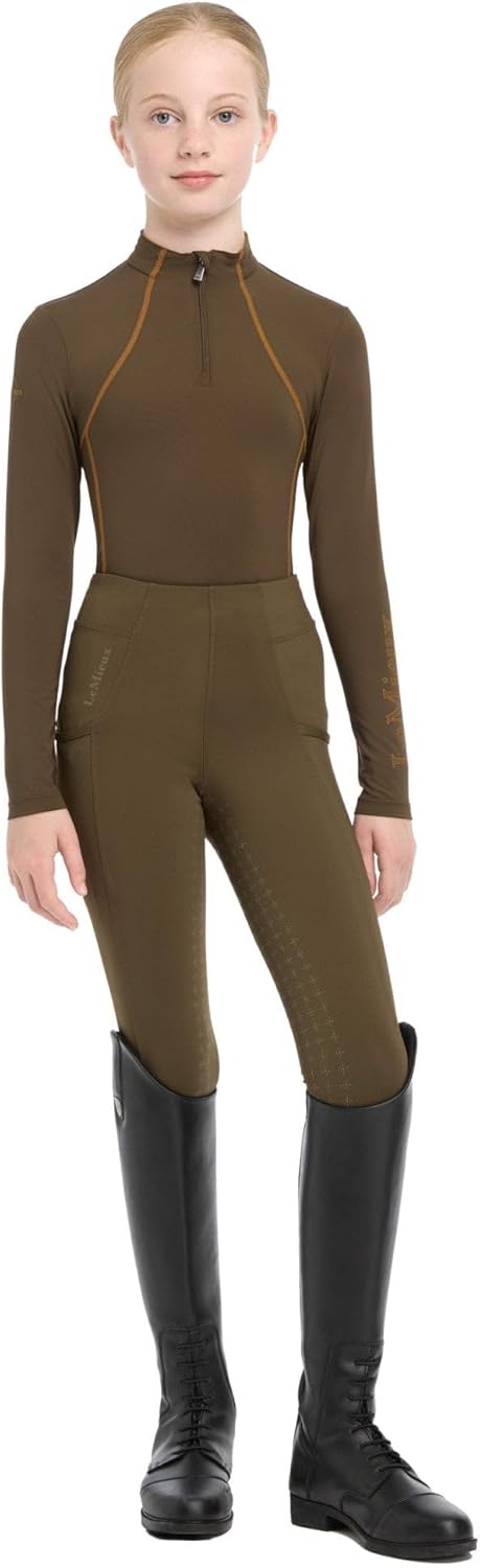 LeMieux Young Rider Base Layer - 1/4 Zip with 360 Stretch - Moisture Wicking Fabric - Equestrian Apparel for Horseback Riding