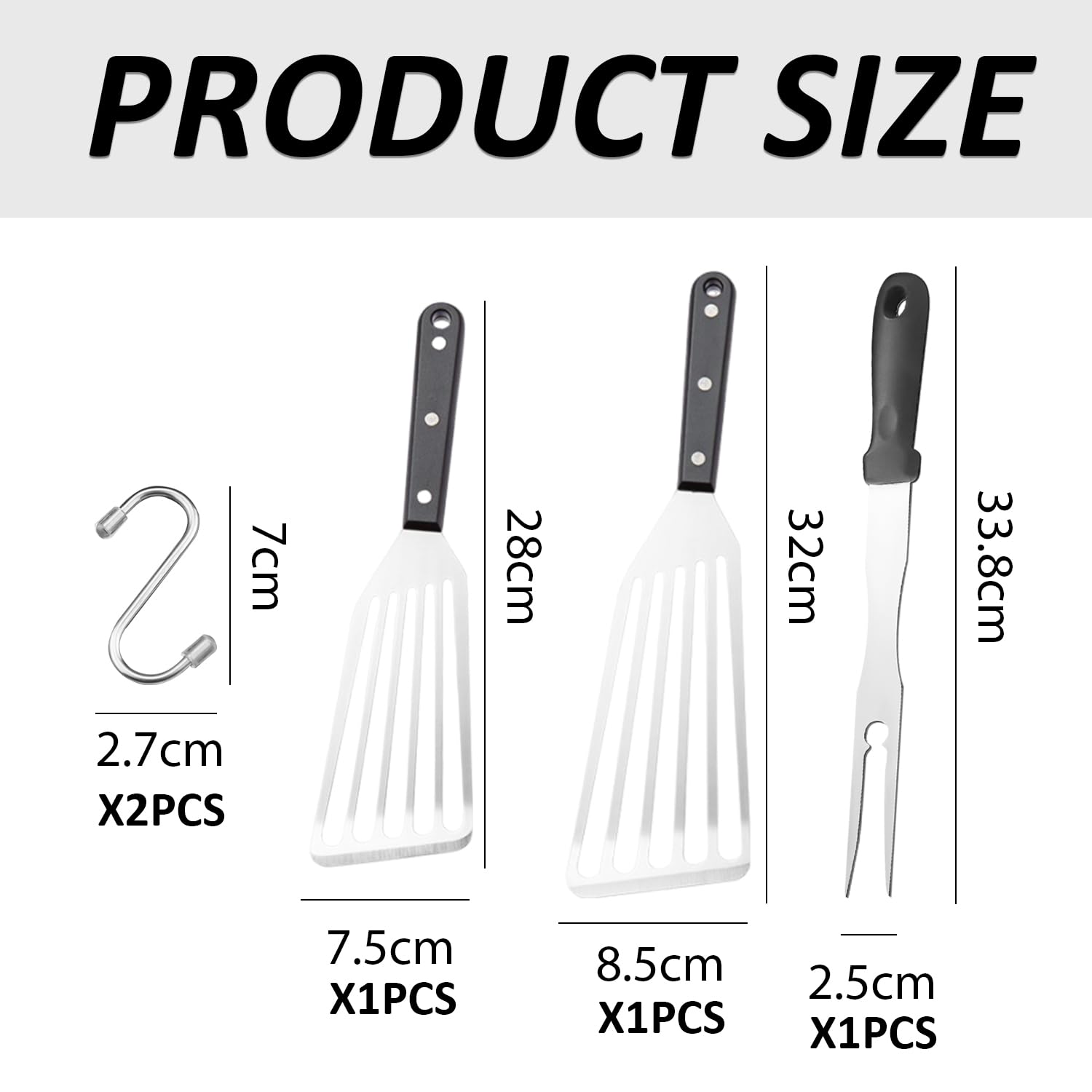 2 Pieces Spatula, 2 Pieces Hook, 1 Piece Fork, Metal Spatula, Metal Spatula, Fish Fillet Spatula, Spatula, Egg Turning Spatula, Steak Clamp Spatula, Steak Spatula - Image 2