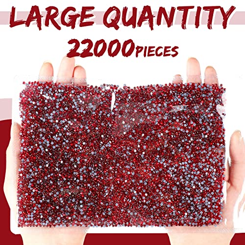 Image of 22000 Pcs Hotfix Rhinestone Bulk Crystal Iron on Flat Back Nail Gems Hot Fix Round Glass Rhinestones for Bedazzling DIY Crafts Clothes Shoes Supplies Decoration 2.7-2.9mm(SS10, Red)