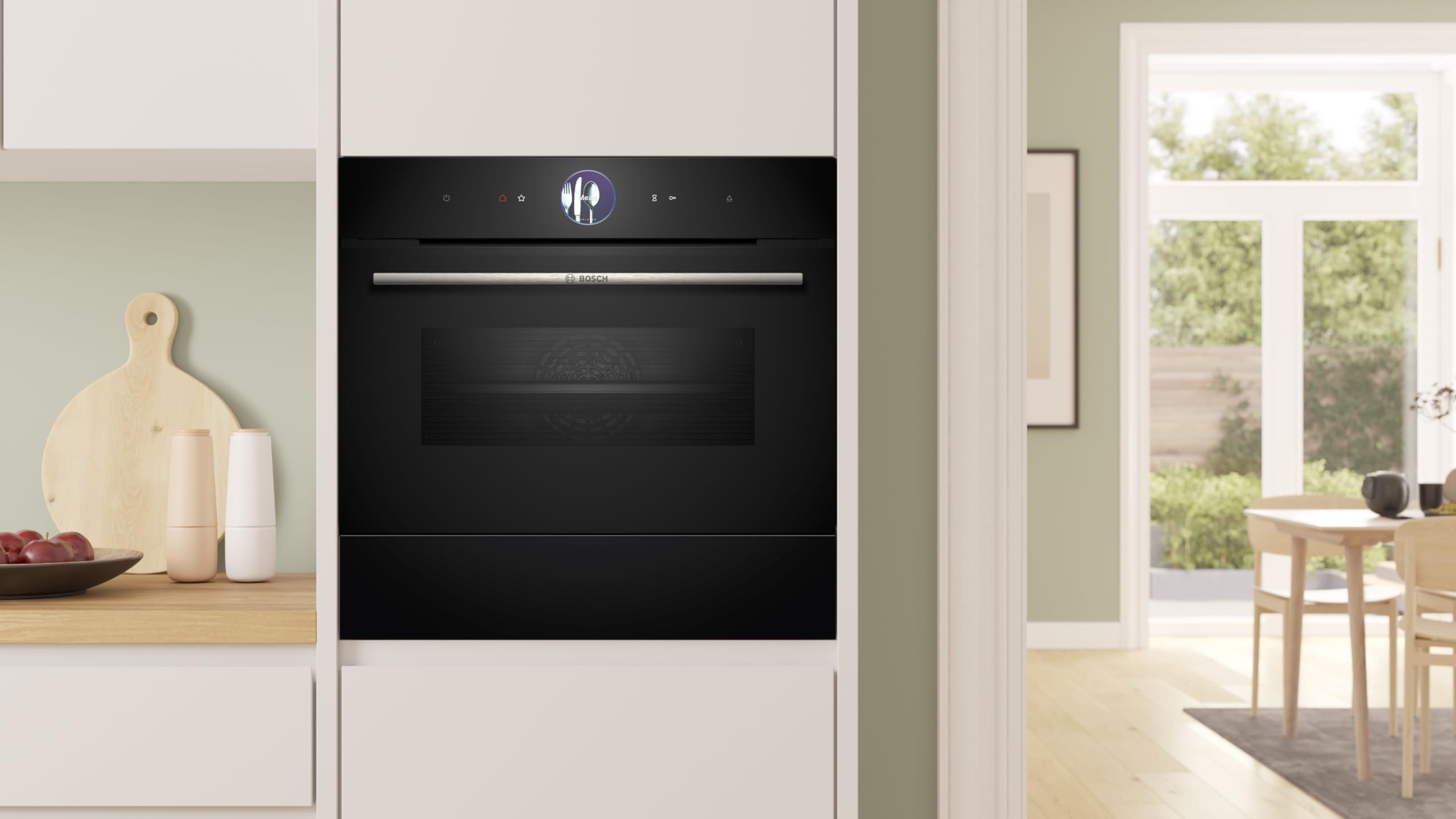 Bosch BIE7101B1, Serie 8 Zubehörschublade, 60 cm Breit, 14 cm Hoch, Schwarz, Griffloses Öffnen dank Push Pull, Platz für 64 Espresso-Tassen oder 12 Teller, Optimal unter Kompaktbackofen platzierbar