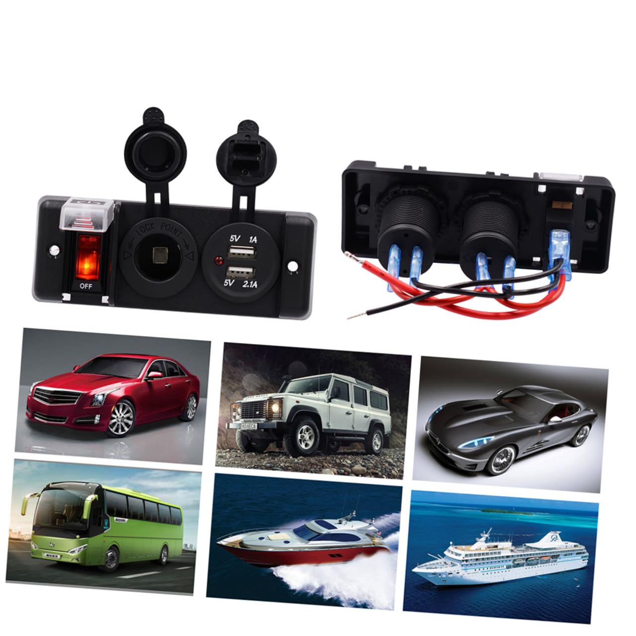 Pannello Adattatore Accendisigari Auto con Doppia Porta USB e Interruttore LED per Barca Camper e Veicoli da