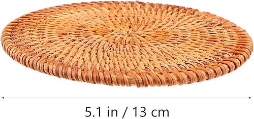 Miniatura 5 de Tapete individual de ratán resistente al calor, posavasos de madera de chocolate de 5.11 pulgadas, tapete antideslizante para uso doméstico,