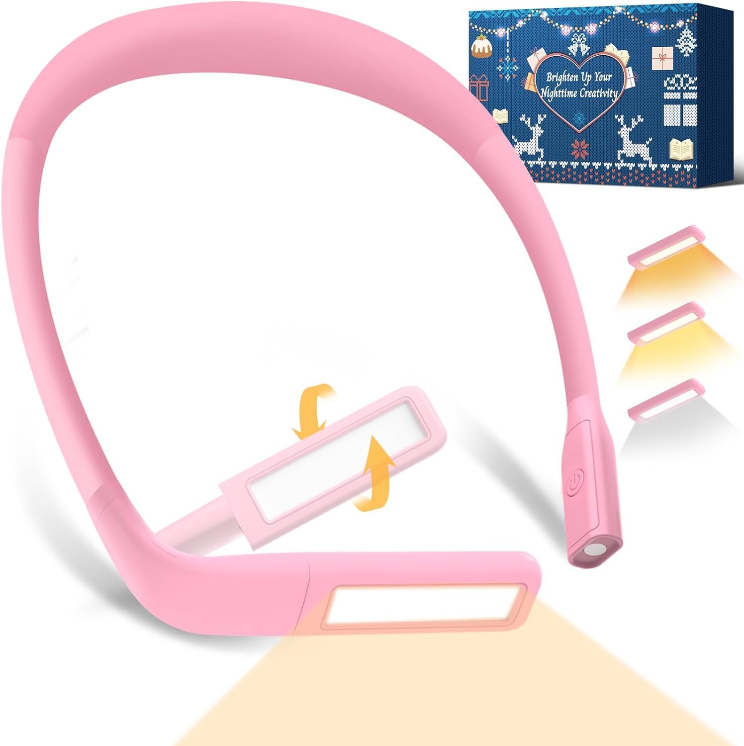 Book Light with Power Display/Timer: Rechargeable 2000mAh 10-80Hrs Neck Light Eye Caring 3 Color Dimmable Neck Reading Light, Handfree Flashlight for Knitting Crochet Accessories Sewing Tools