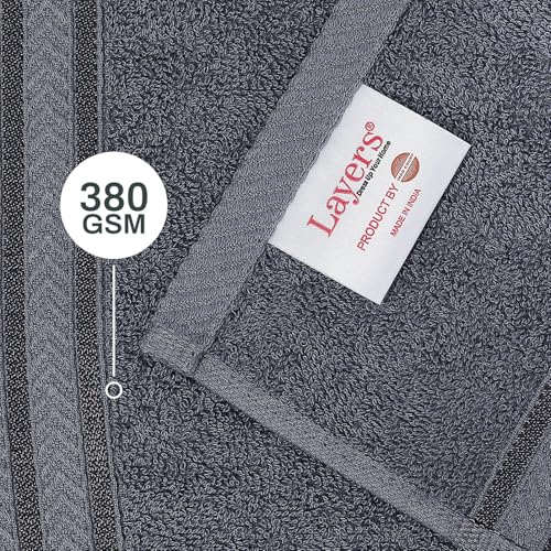 Image of Layers 100% Cotton Gym Towel | 380 GSM Quick Dry & Super Absorbent | Soft, Fade Resistant & Long Lasting | Gym, Yoga, Sports, Travel & Pool | 1 Piece for Men & Women | 50 x 100 cm - Grey