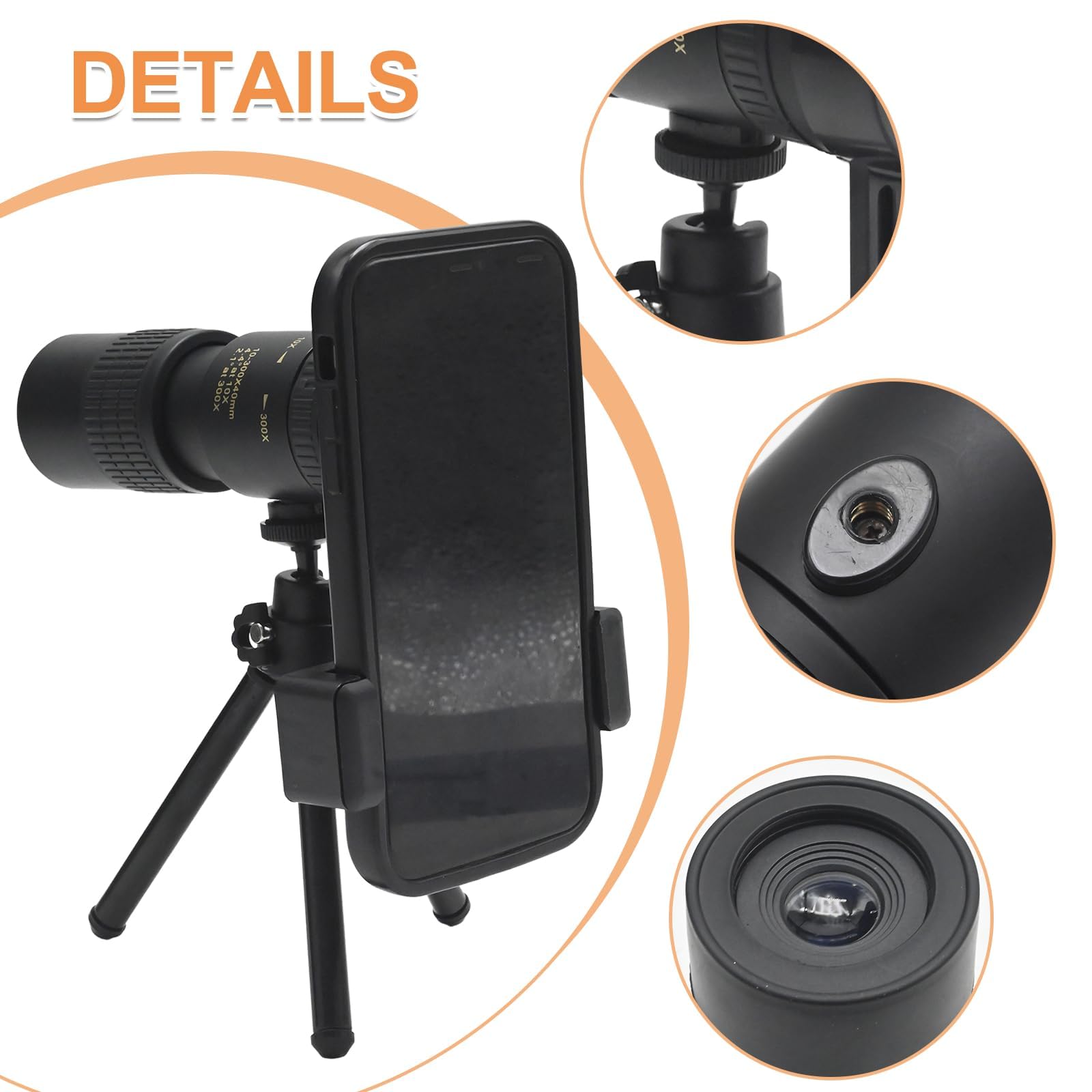 Hoypeyfiy Monocolo impermeabile 10-30x40 IP66 con supporto per telefono, lente FMC per la massima trasmissione della luce, ideale per bird watching, viaggi ed eventi sportivi