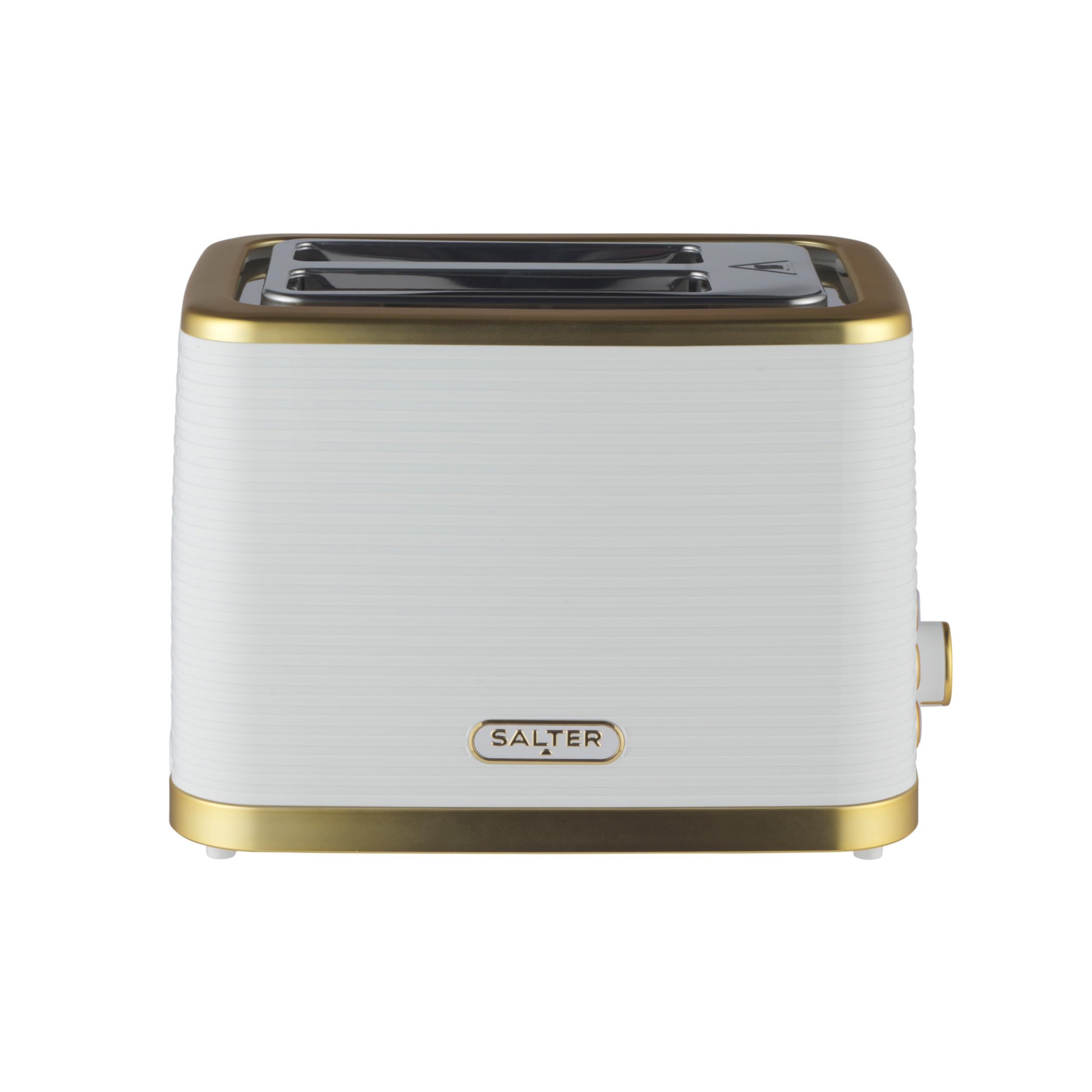 Salter Palermo 2-Slice Toaster - Defrost, Reheat & Cancel Functions, Wide Toasting Slots For Thicker Bread, Bagels, 7 Levels Of Browning, Removable Crumb Tray, Indicator Lights, 930W, White & Gold