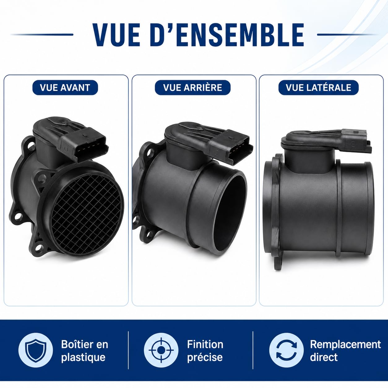 Débitmètre d’air massique MAF compatible avec Citroën Peugeot Ford Volvo Fiat 1.6 HDi TDCi D MZ-CD, Berlingo C3 C4 C5 206 207 307 308 407 C-Max Focus C30 S40 V50, 5 broches, 1920GV 1610874680