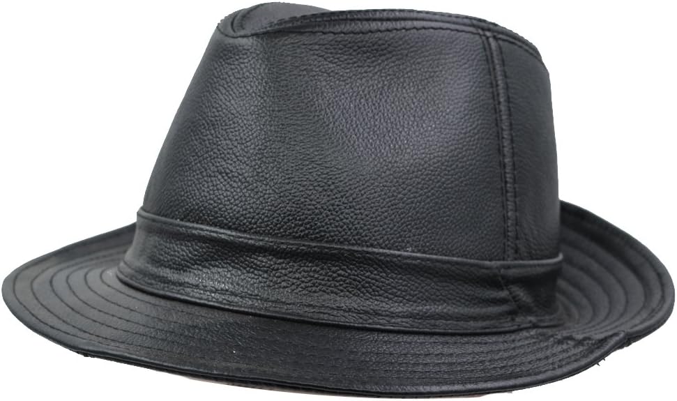 Men & Women's Cowhide Jazz Hat Short Brim Leather Fedora Hat - Image 2