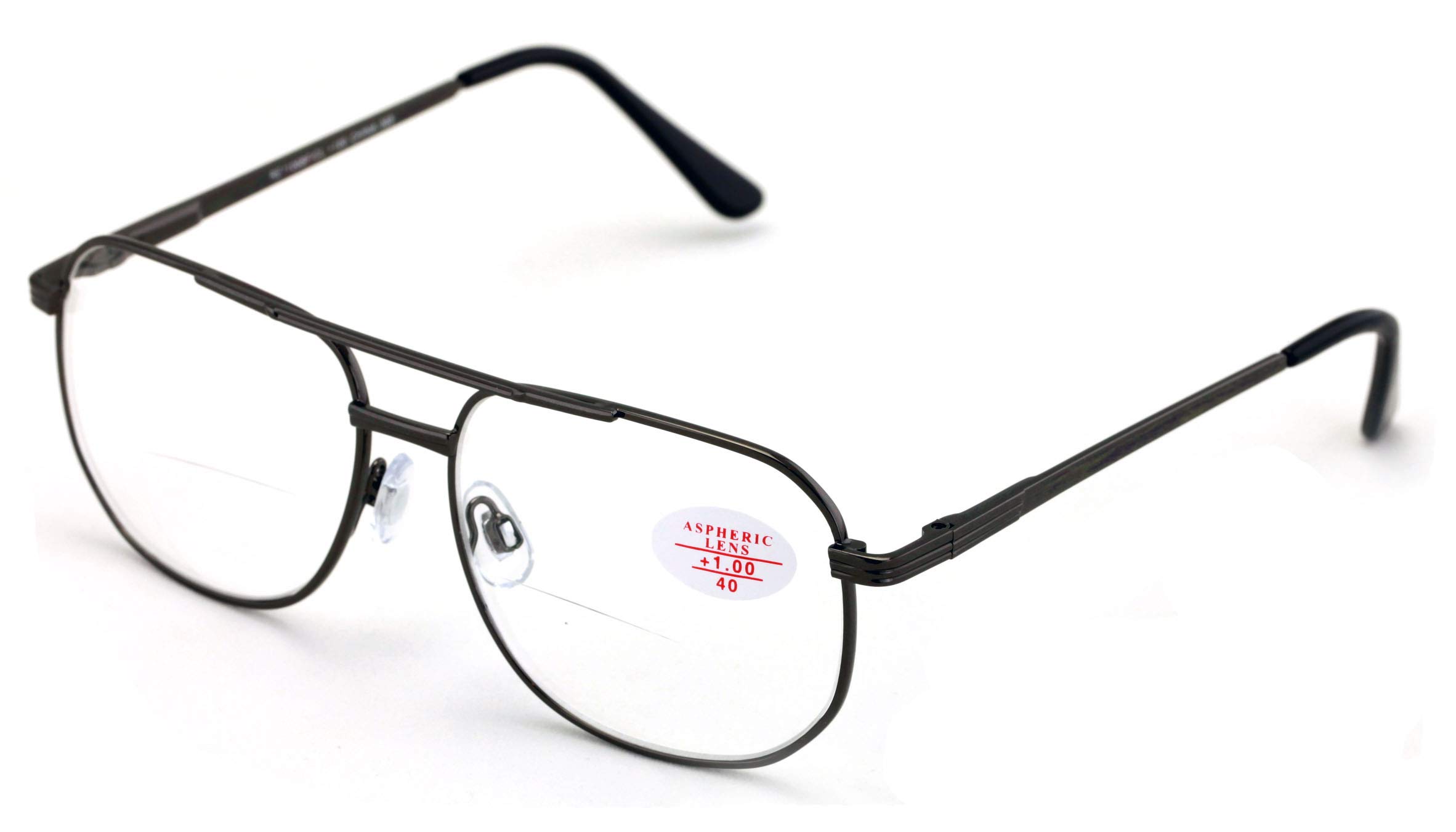 V.W.E. Bifocal Metal Tear Drop Reading Glasses - Big Lens Spring Hinge Square Reader - Clear lens