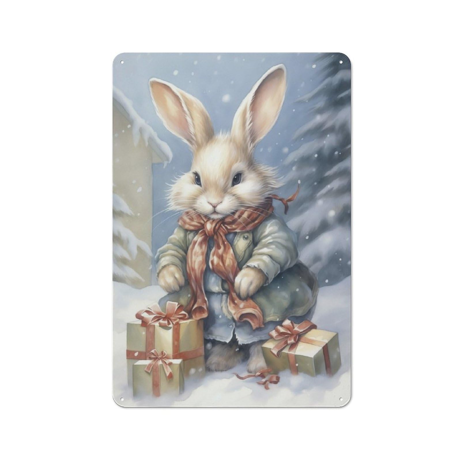 Junmoney Xmas Rabbit For Kids Bar Wall Decorative Metal Plaque, Wall Decor For Home Pub, Dining Room Or Drinks Area, 30X20cm