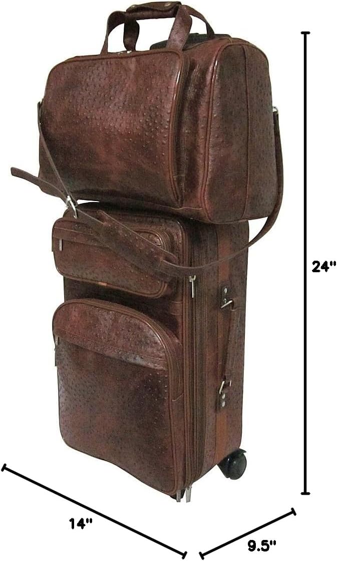 Amerileather Brown Ostrich Print Leather Two Piece Set Traveler