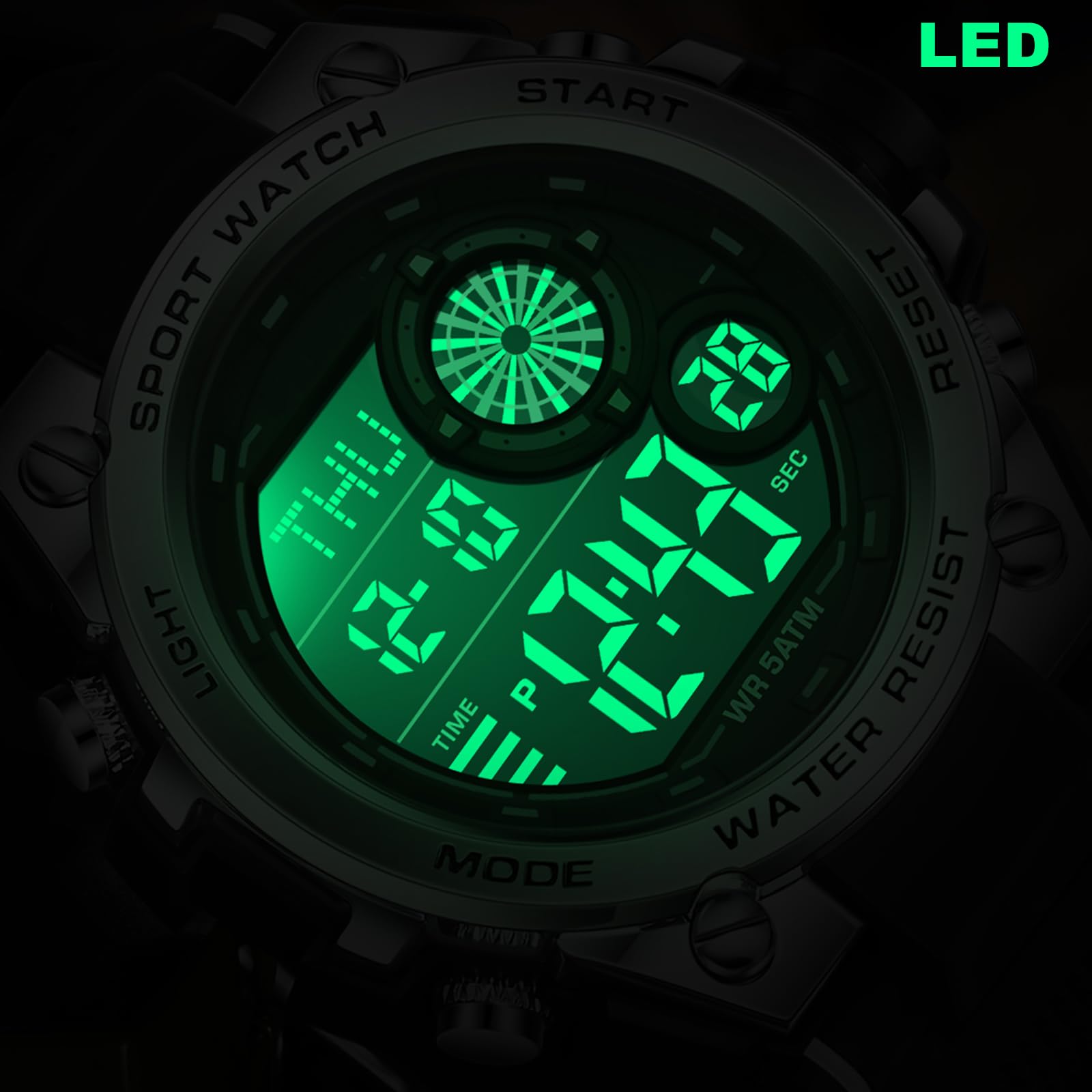 findtime Reloj digital para hombre y niño, militar, deportivo, con temporizador, doble hora, alarma, calendario, cronómetro, resistente a los golpes