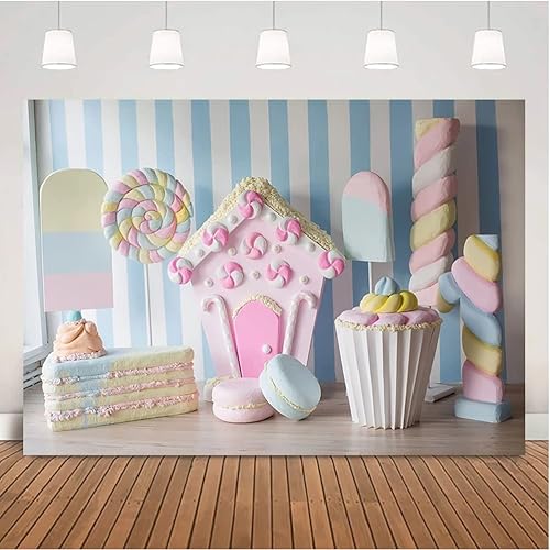 Miniatura 2 de Cake Smash - Fondo de 1er cumpleaños para niños, dulce piruleta, caramelo, retrato de bebé, helado, sesión de fotos, estudio, 7 x 5 pies, vinilo