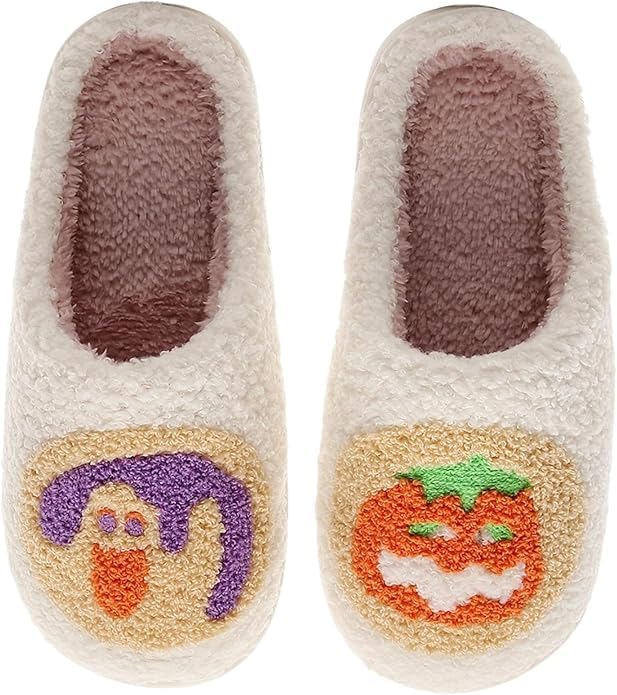 Image of Women's Men's Happy Face Heart-shaped Cat Slippers - Retro Leopard Print, Memory Foam, Soft Plush, Warm, Anti-Slip Home Shoes