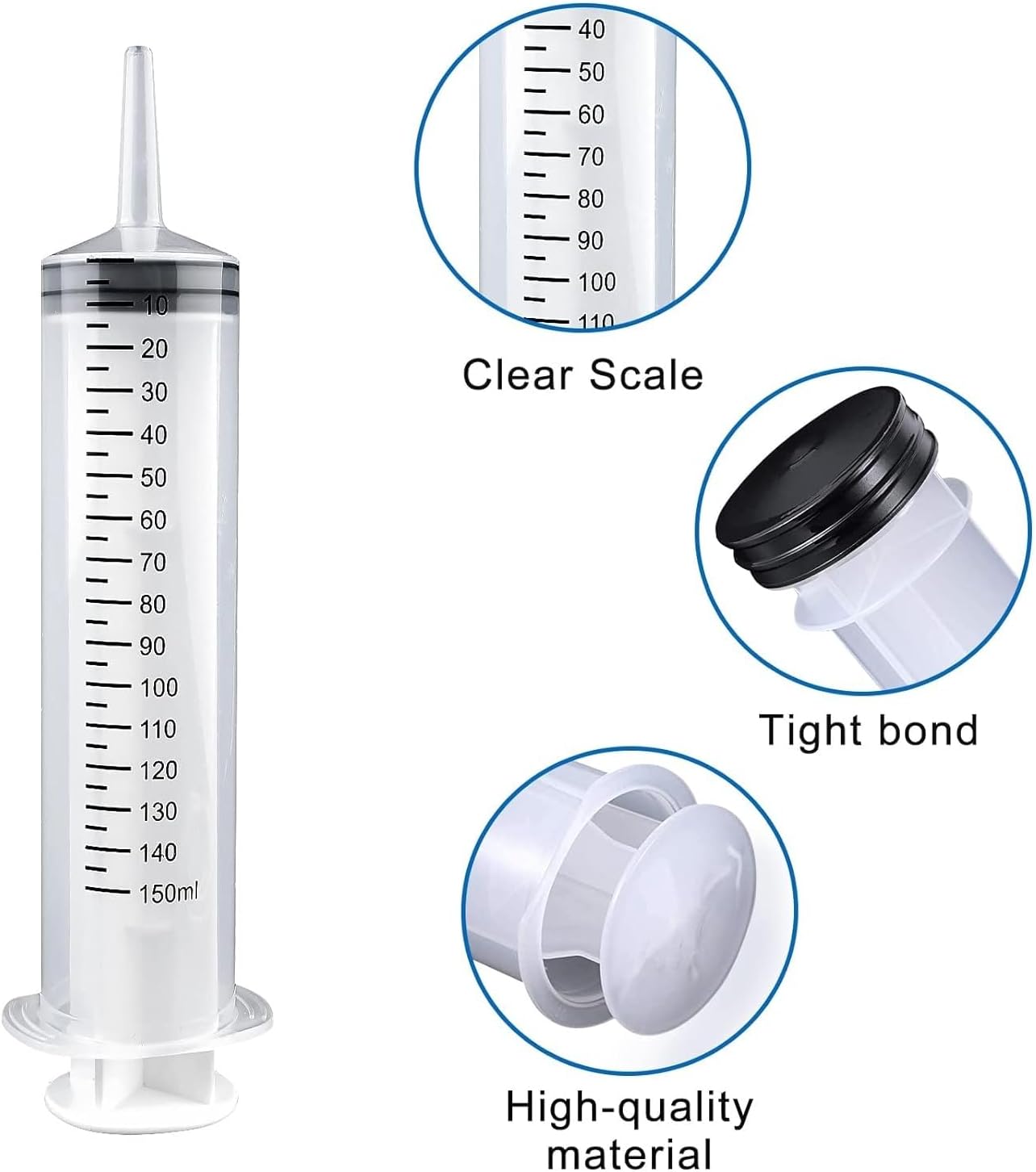 150ml Large Plastic Syringe Catheter Tip – Individually Sealed Big Syringe for Liquid, Paint, Epoxy Resin, Oil, Watering Plants, Jello Shots, Oral Feeding (Pack of 4)