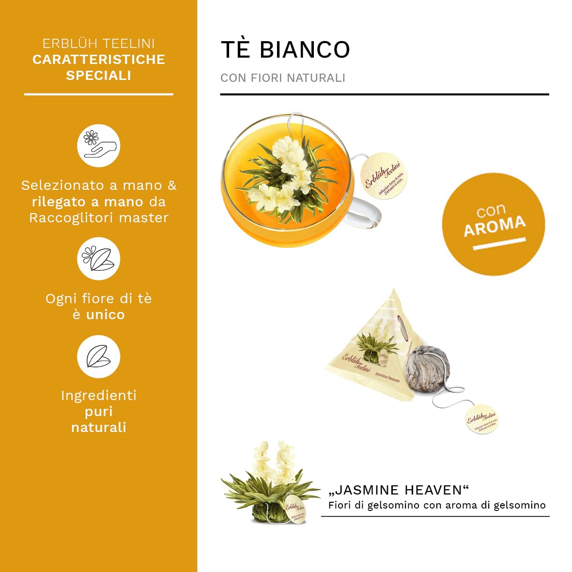 Creano Tazza da tè XXL con manico jumbo con colino integrato in acciaio inossidabile, coperchio e piattino in set con 2 'Erblühtee'lini, 450 ml Set trasparente da 3 pezzi