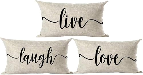 Ramirar Juego de 3 fundas decorativas de almohada lumbar, diseño de palabras negras, regalo para amigos, amantes de la familia, decoración lumbar,