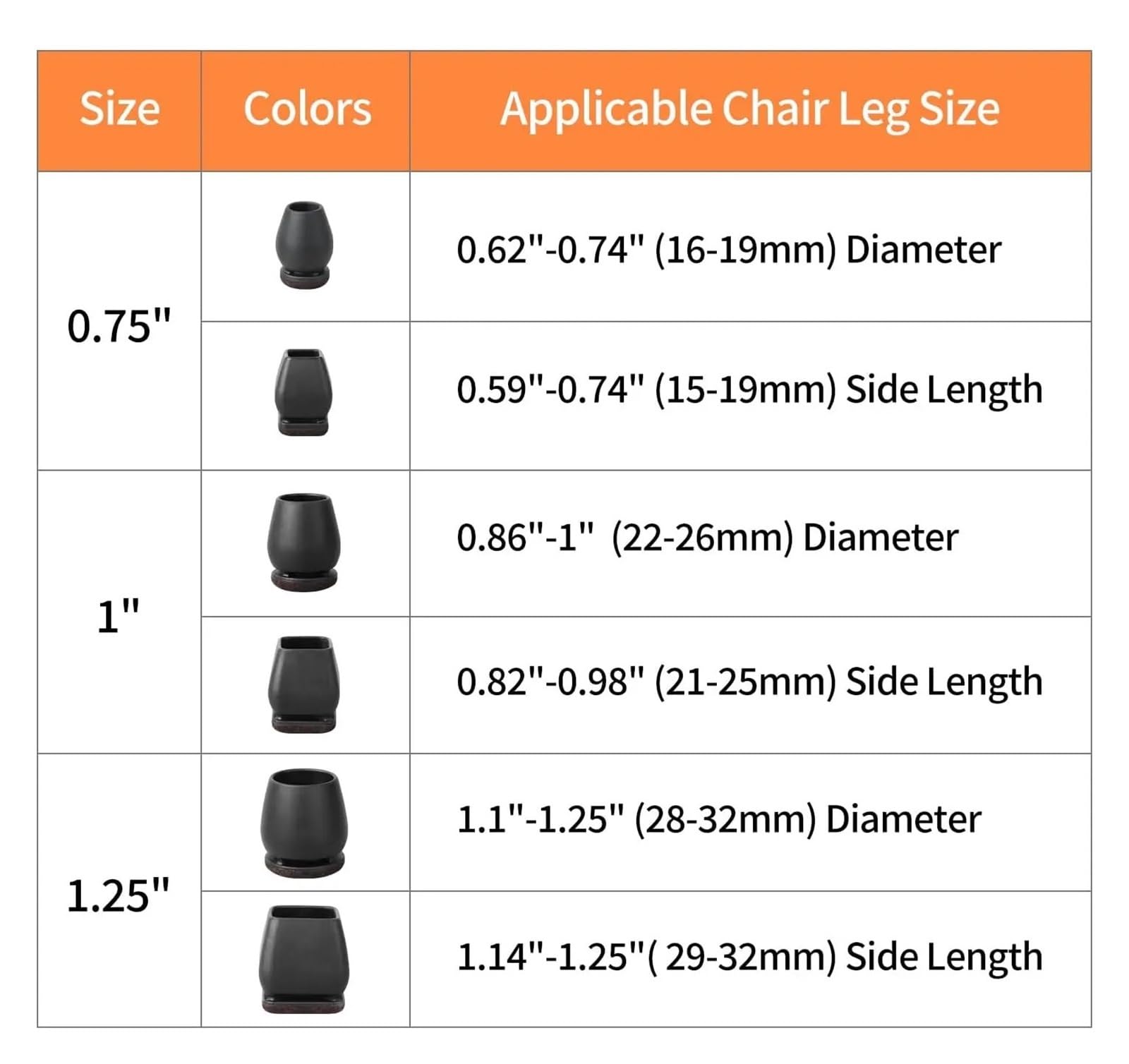 16 Protectores Negros for Patas de Silla, con Almohadillas de Fieltro Gruesas, for Proteger Patas de Mesa y Muebles, Redondos.(S(15-19mm))