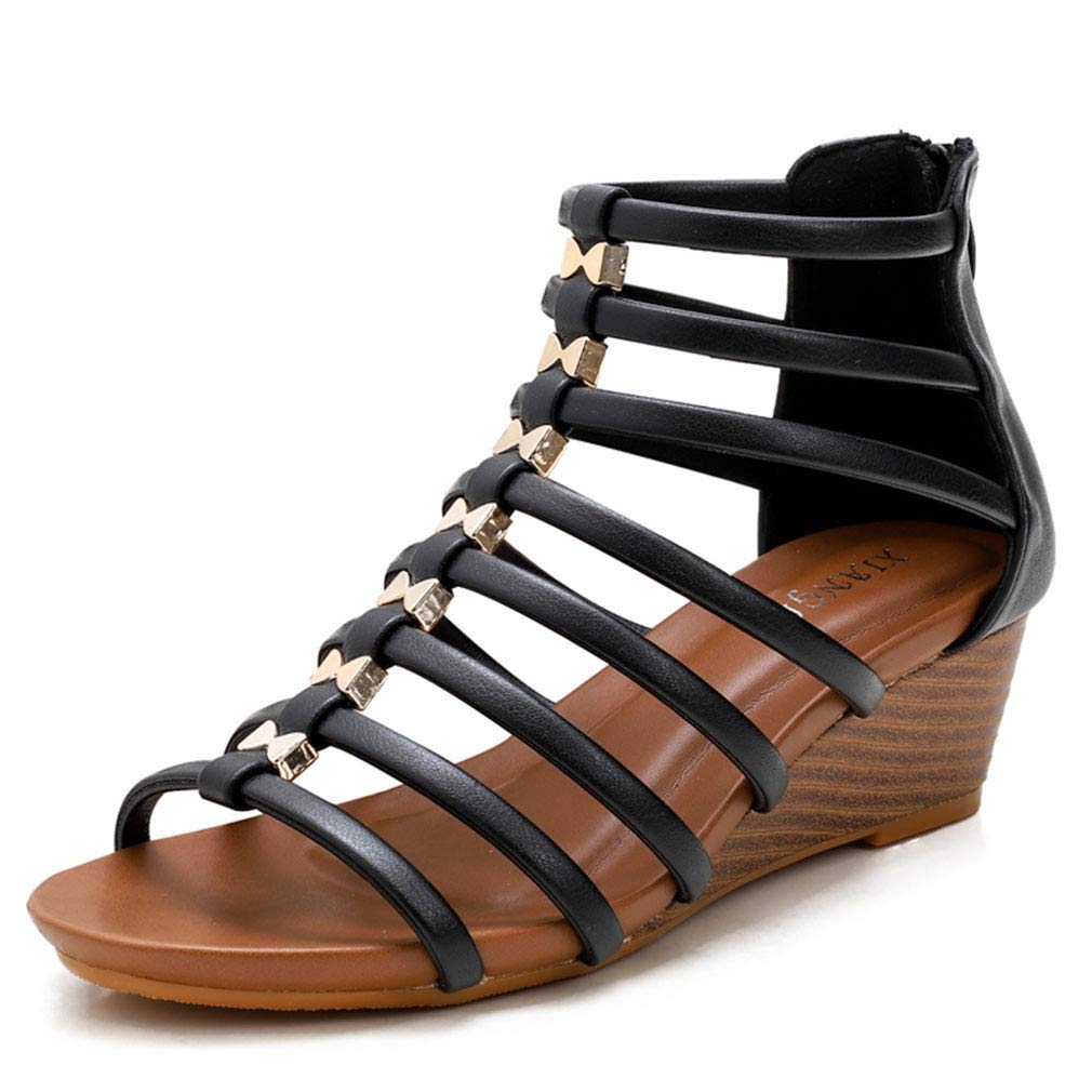 Women Roman Cross Band Strap Wedge Sandals Breathable Casual Dress Rhinestone Summer Sandals