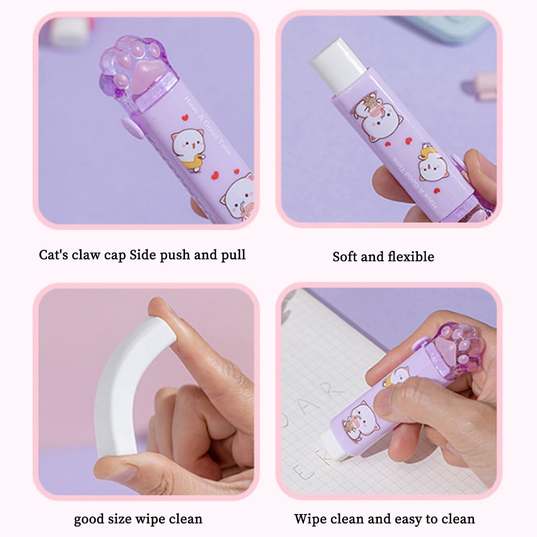 Gomme Da Cancellare Retrattili Con Pennello - 6 Pezzi Colorati | Kawaii Per Bambini E Ufficio - Foto 13