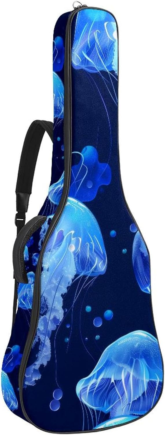 40 41 42 Inch Acoustic Guitar Bag, 0.4 In Thick Sponge Padded Guitar Case Gig Bag with Back Hanger Loop and 2 Pockets, Blue Ocean Jellyfish Seamless