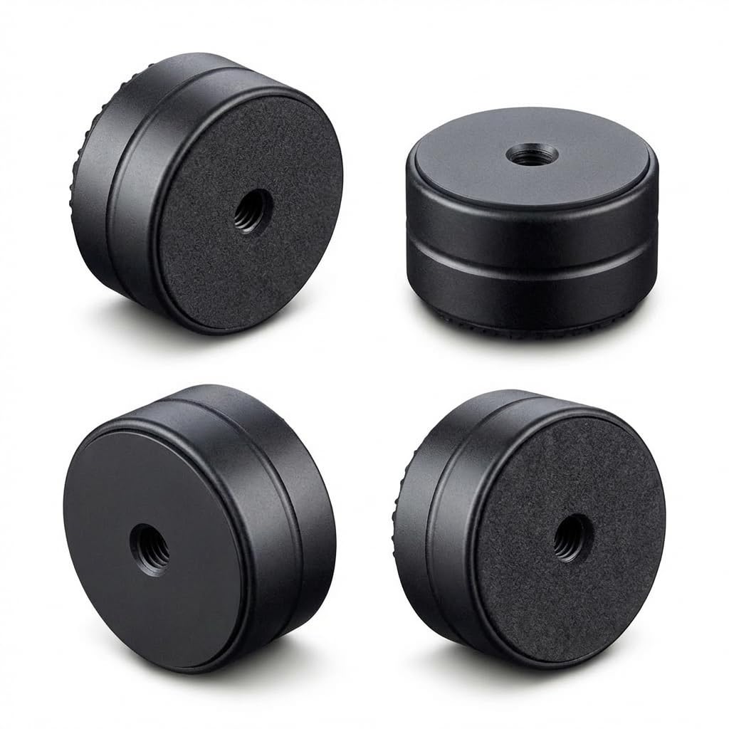 Aluminium HiFi Shock Absorber Gerätefüße, 4 Stück, 30x15mm, Schwarz | Lautsprecher Füße, Hohe Stabilität, Gummi-Dämpfer, PC-Gehäusefüße
