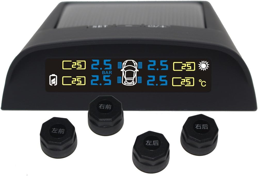 Leitu Solar Powered Chargeable TPMS Wireless Tire Pressure Monitoring System with 4 External Sensor Bar Psi Temperature