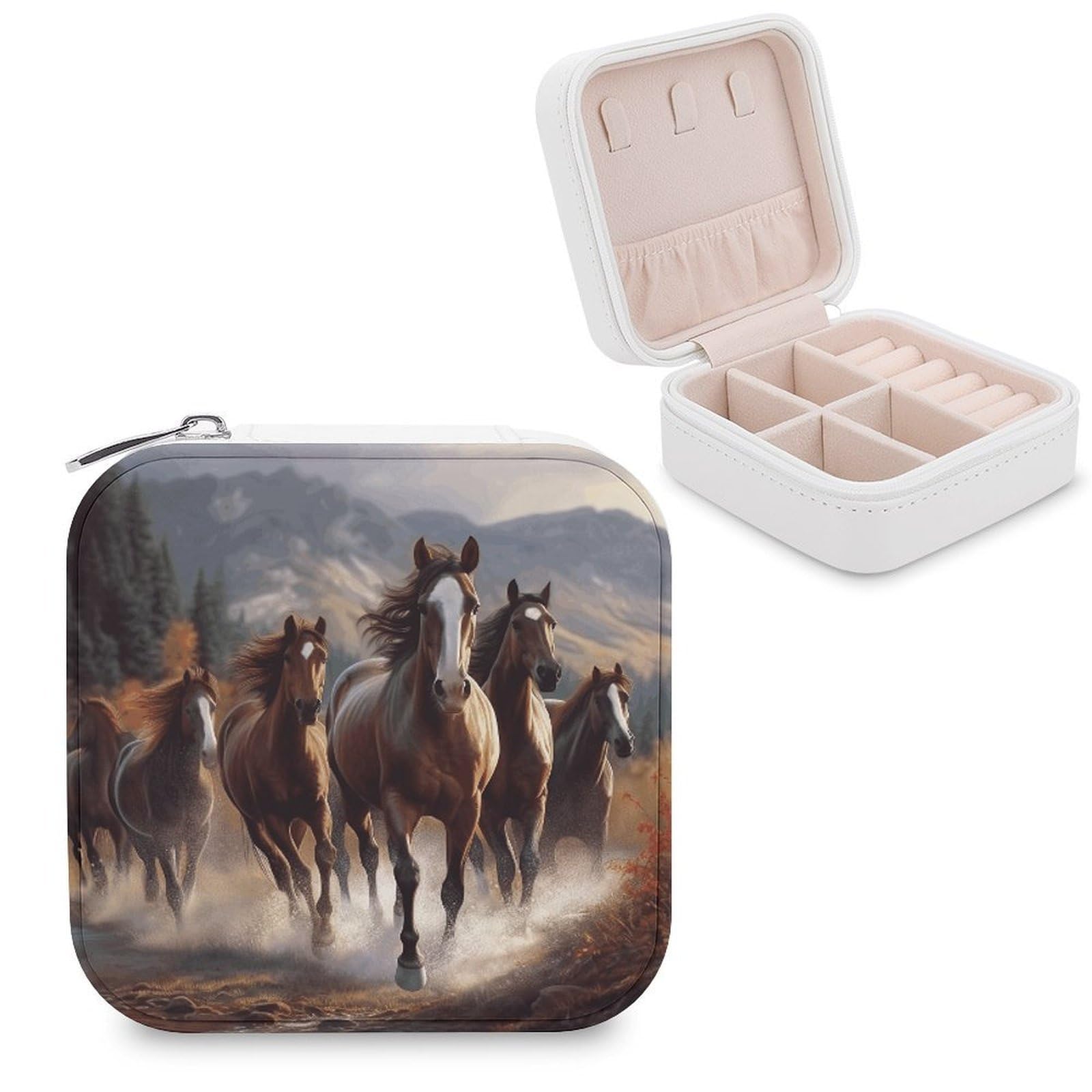 VstaDank Horses Jewelry Box Exquisite Leather Jewelry Organizer Portable Trinket Organizer Fashion Travel Jewelry Case for Rings Earrings Necklaces Unique Gifts for Women
