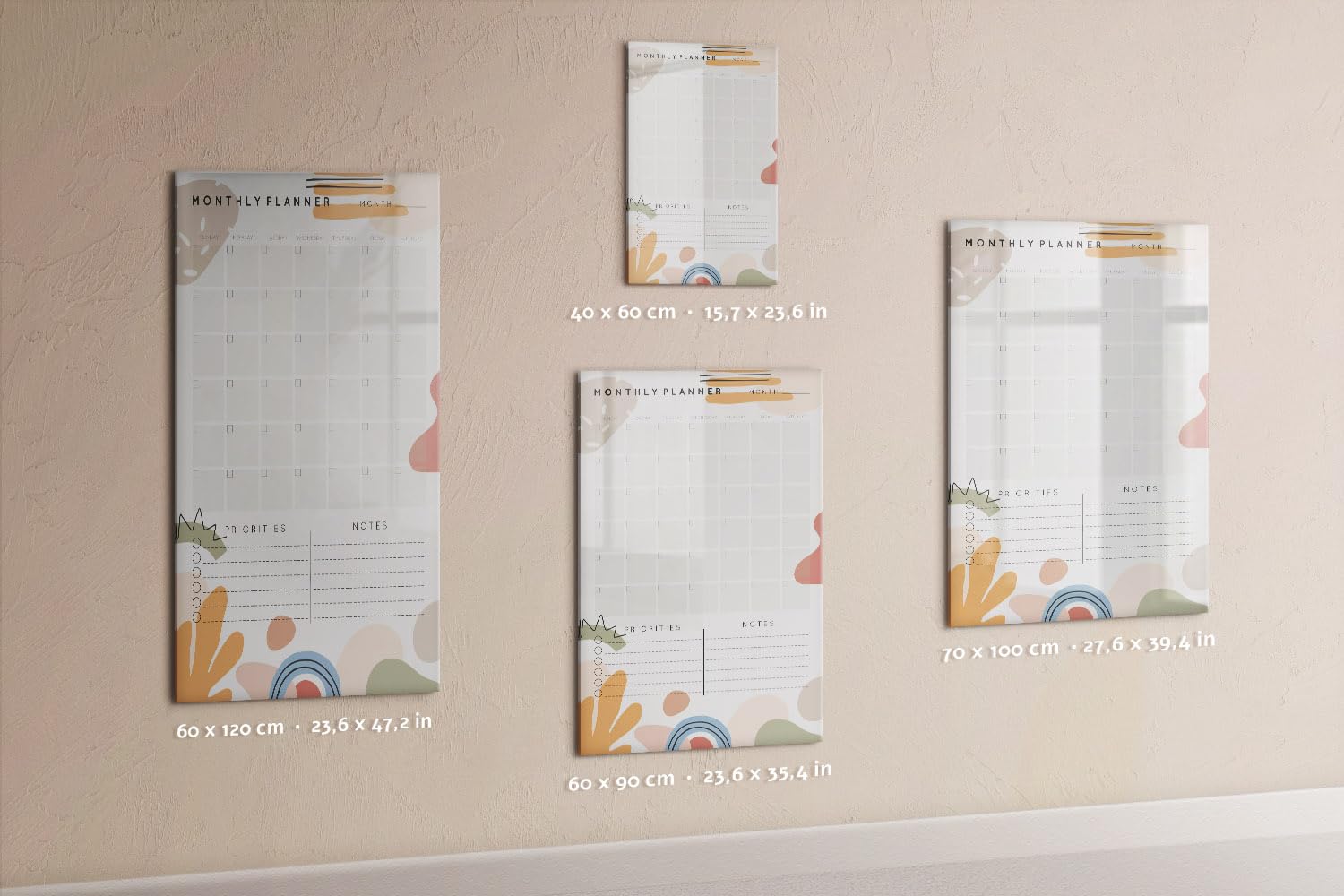 Tableau mémo magnétique en verre 60x120 cm | Agenda mensuel